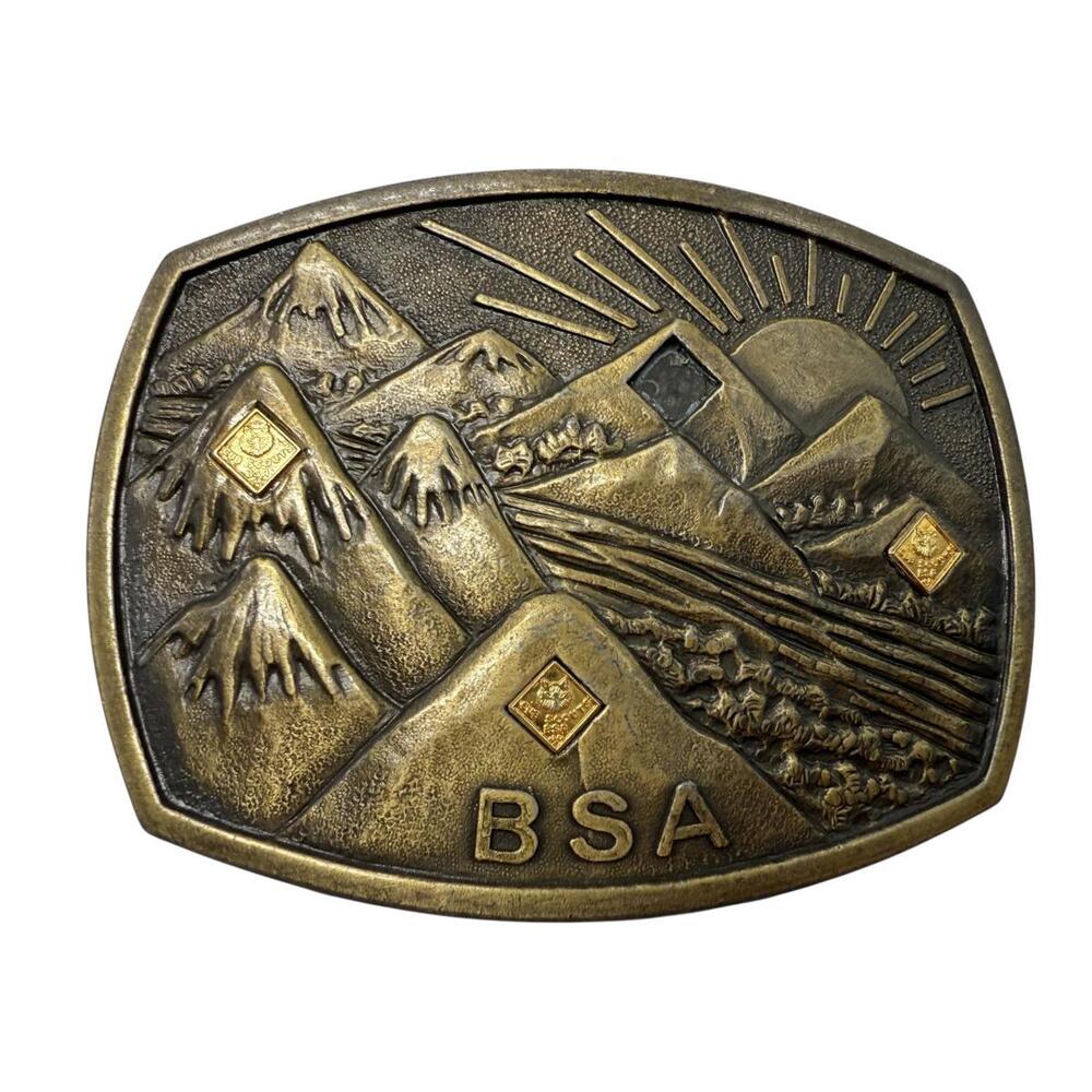 Vintage Boy Scouts of America Mountain Scene Belt Buckle